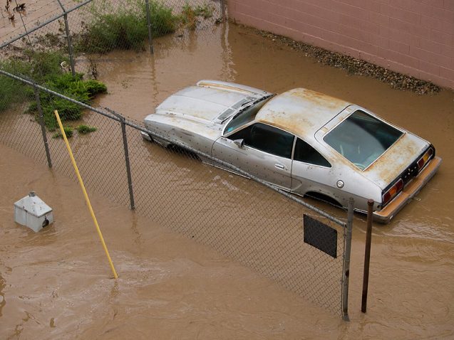 car submerged in flood water